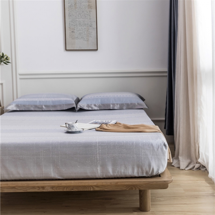 91家纺网 家纺一手货源 找家纺 时年家纺 2019新款凉席冰丝席冰露丝床笠款 马赛条纹-蓝