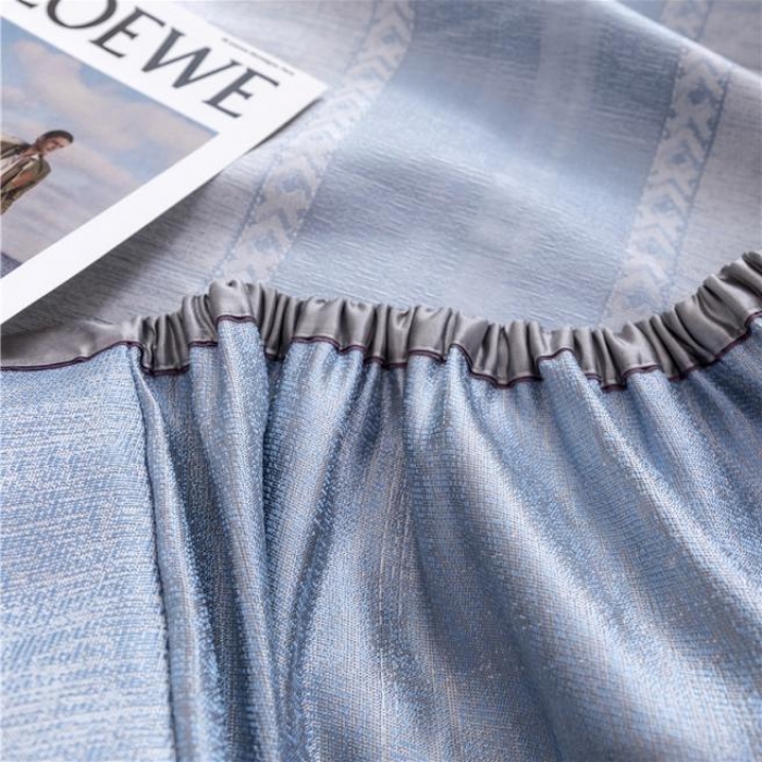 91家纺网 家纺一手货源 找家纺 时年家纺 2019新款凉席冰丝席冰露丝床笠款 马赛条纹-蓝