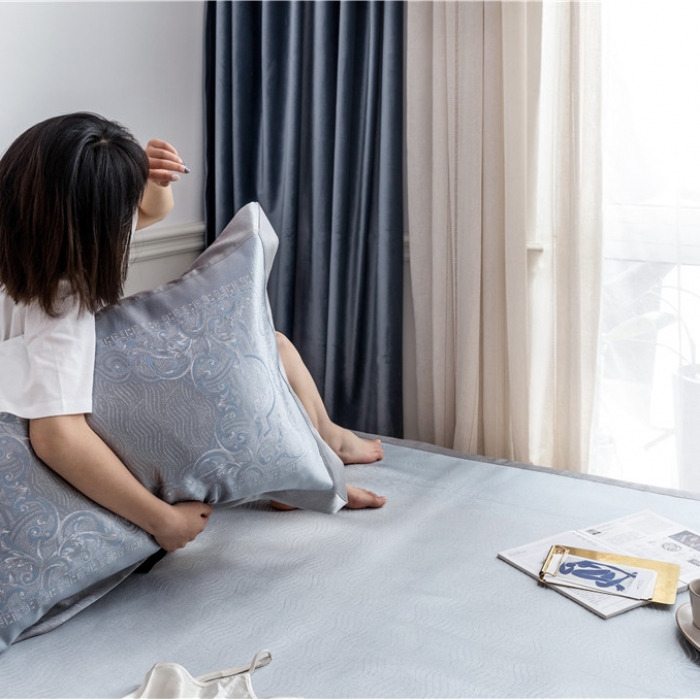 91家纺网 家纺一手货源 找家纺 时年家纺 2019新款凉席冰丝席冰露丝提花款 浪花物语