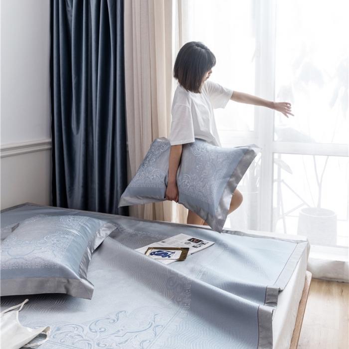 91家纺网 家纺一手货源 找家纺 时年家纺 2019新款凉席冰丝席冰露丝提花款 浪花物语