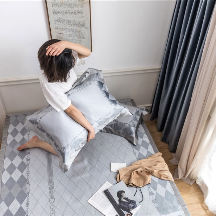 91家纺网 家纺一手货源 找家纺 时年家纺 2019新款凉席冰丝席冰露丝提花款 菱形罗格