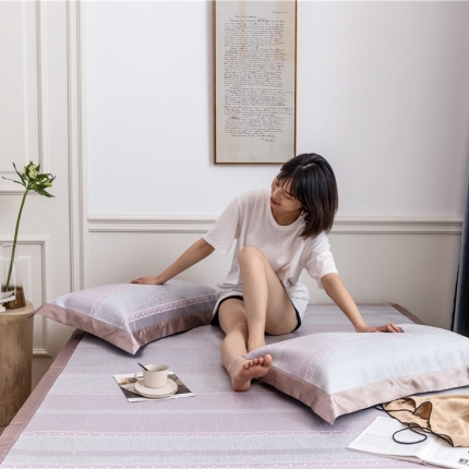 时年家纺 2019新款凉席冰丝席冰露丝提花款 马赛条纹-粉