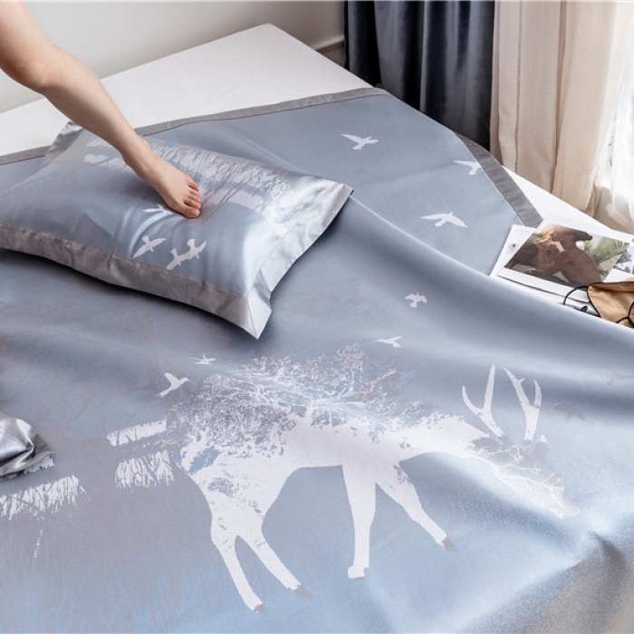 91家纺网 家纺一手货源 找家纺 时年家纺 2019新款凉席冰丝席冰露丝提花款 麋鹿