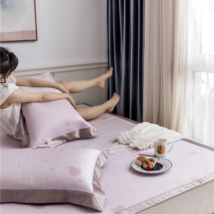 91家纺网 家纺一手货源 找家纺 时年家纺 2019新款凉席冰丝席冰露丝提花款 米奇-粉