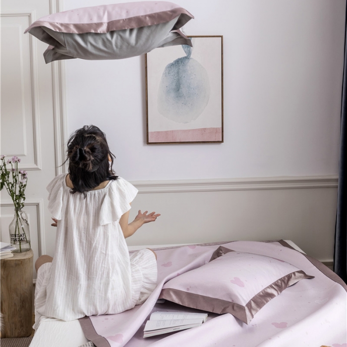 91家纺网 家纺一手货源 找家纺 时年家纺 2019新款凉席冰丝席冰露丝提花款 米奇-粉