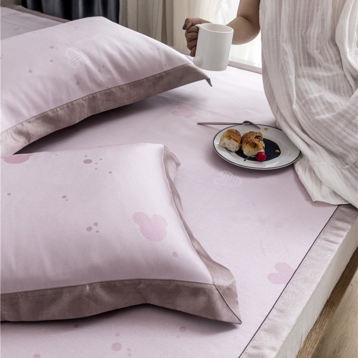 91家纺网 家纺一手货源 找家纺 时年家纺 2019新款凉席冰丝席冰露丝提花款 米奇-粉