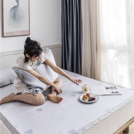 时年家纺 2019新款凉席冰丝席冰露丝提花款 米奇-蓝