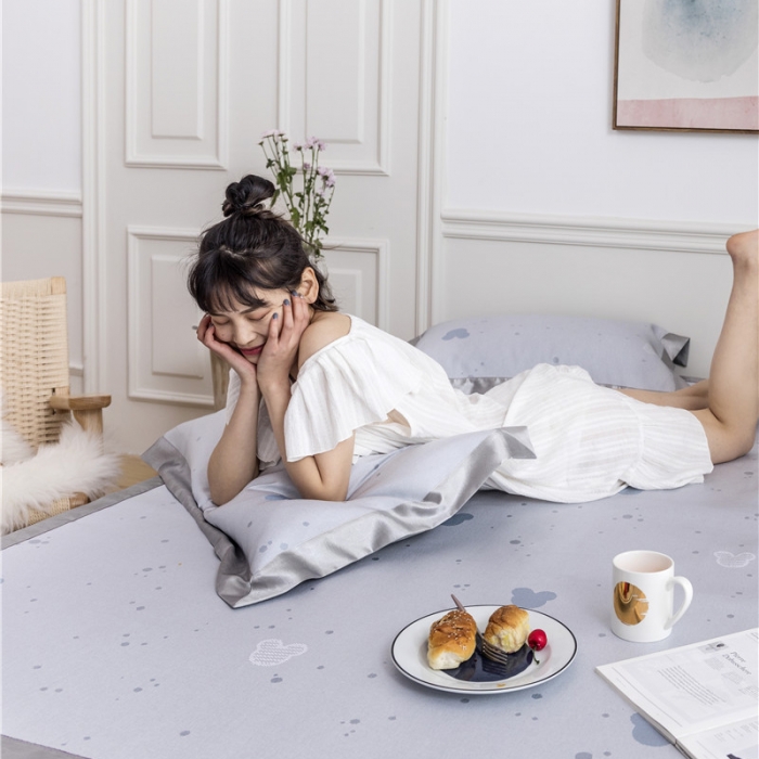 91家纺网 家纺一手货源 找家纺 时年家纺 2019新款凉席冰丝席冰露丝提花款 米奇-蓝