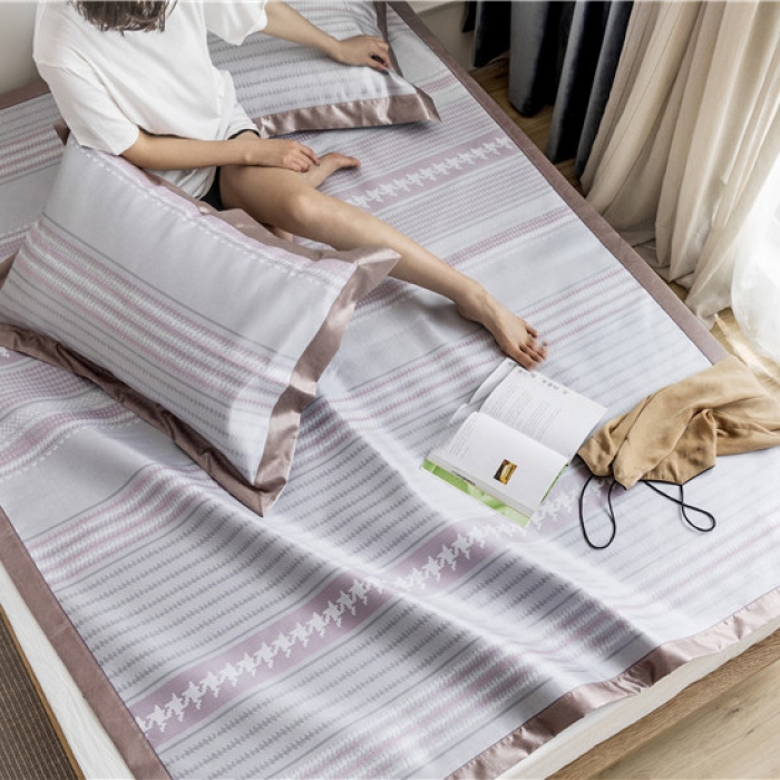 91家纺网 家纺一手货源 找家纺 时年家纺 2019新款凉席冰丝席冰露丝提花款 千鸟格-粉