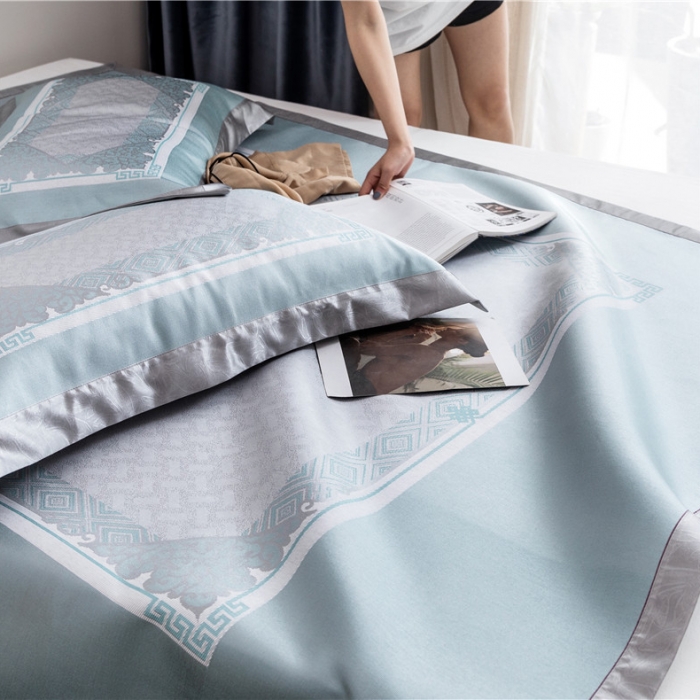 91家纺网 家纺一手货源 找家纺 时年家纺 2019新款凉席冰丝席冰露丝提花款 图腾印象-绿