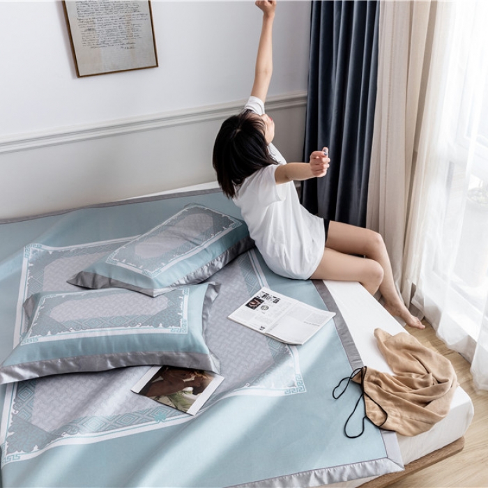 91家纺网 家纺一手货源 找家纺 时年家纺 2019新款凉席冰丝席冰露丝提花款 图腾印象-绿