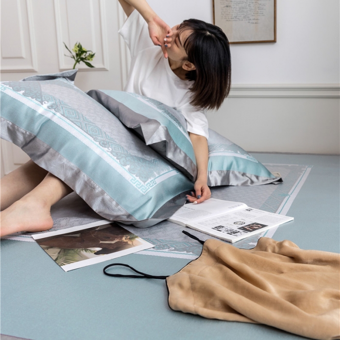 91家纺网 家纺一手货源 找家纺 时年家纺 2019新款凉席冰丝席冰露丝提花款 图腾印象-绿