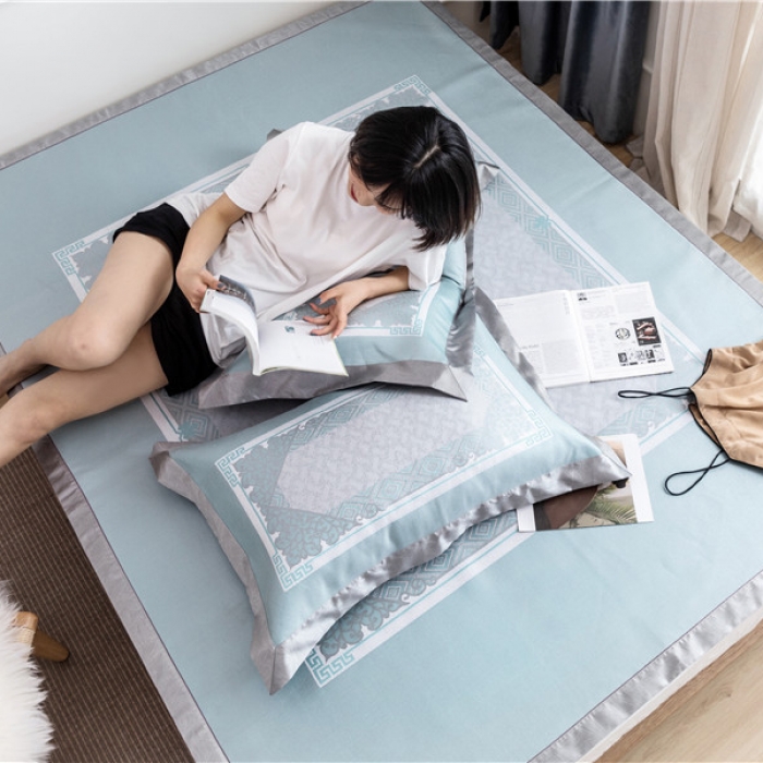 91家纺网 家纺一手货源 找家纺 时年家纺 2019新款凉席冰丝席冰露丝提花款 图腾印象-绿