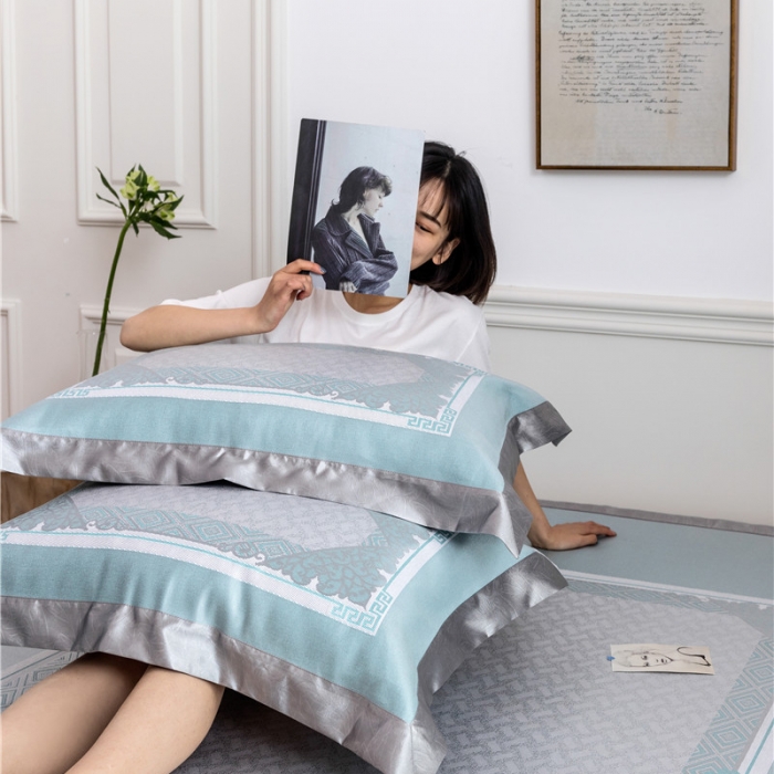 91家纺网 家纺一手货源 找家纺 时年家纺 2019新款凉席冰丝席冰露丝提花款 图腾印象-绿