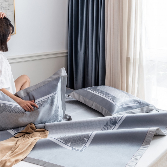 91家纺网 家纺一手货源 找家纺 时年家纺 2019新款凉席冰丝席冰露丝提花款 图腾印象-银