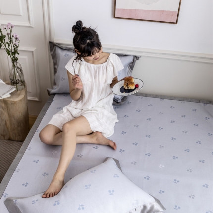 时年家纺 2019新款凉席冰丝席冰露丝提花款 樱桃-蓝