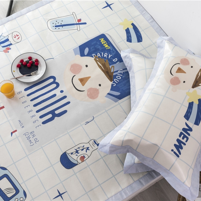 91家纺网 家纺一手货源 找家纺 时年家纺 2019新款凉席冰丝席冰露丝印花款 牛奶男孩