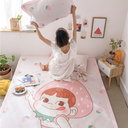 时年家纺 2019新款凉席冰丝席水洗养生席 草莓女孩