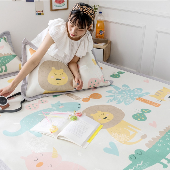 91家纺网 家纺一手货源 找家纺 时年家纺 2019新款凉席冰丝席水洗养生席 动物园