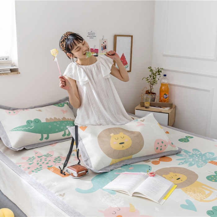 91家纺网 家纺一手货源 找家纺 时年家纺 2019新款凉席冰丝席水洗养生席 动物园