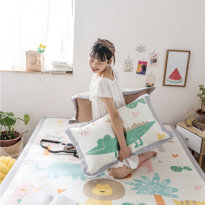 91家纺网 家纺一手货源 找家纺 时年家纺 2019新款凉席冰丝席水洗养生席 动物园