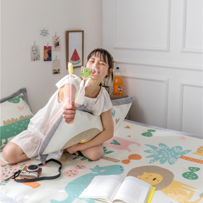 91家纺网 家纺一手货源 找家纺 时年家纺 2019新款凉席冰丝席水洗养生席 动物园