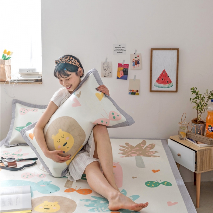 91家纺网 家纺一手货源 找家纺 时年家纺 2019新款凉席冰丝席水洗养生席 动物园