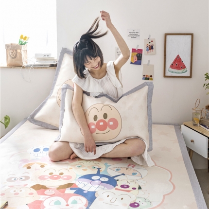 时年家纺 2019新款凉席冰丝席水洗养生席 面包超人