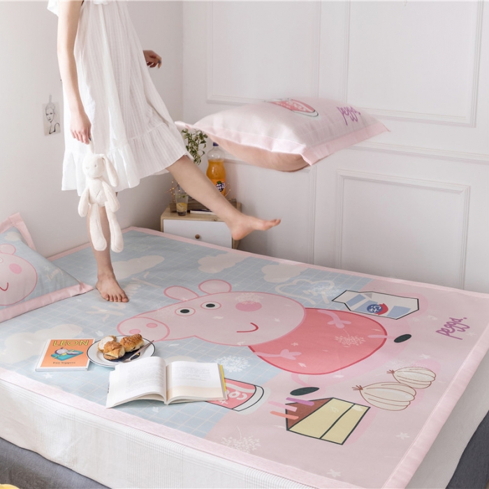 91家纺网 家纺一手货源 找家纺 时年家纺 2019新款凉席冰丝席水洗养生席 佩奇小猪