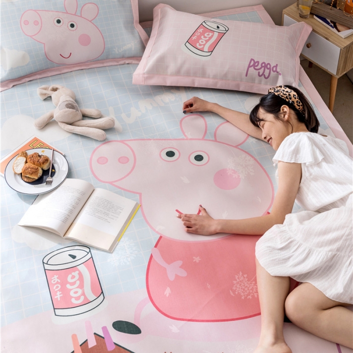 91家纺网 家纺一手货源 找家纺 时年家纺 2019新款凉席冰丝席水洗养生席 佩奇小猪