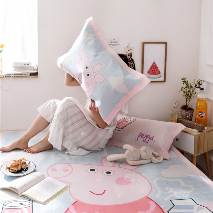 91家纺网 家纺一手货源 找家纺 时年家纺 2019新款凉席冰丝席水洗养生席 佩奇小猪