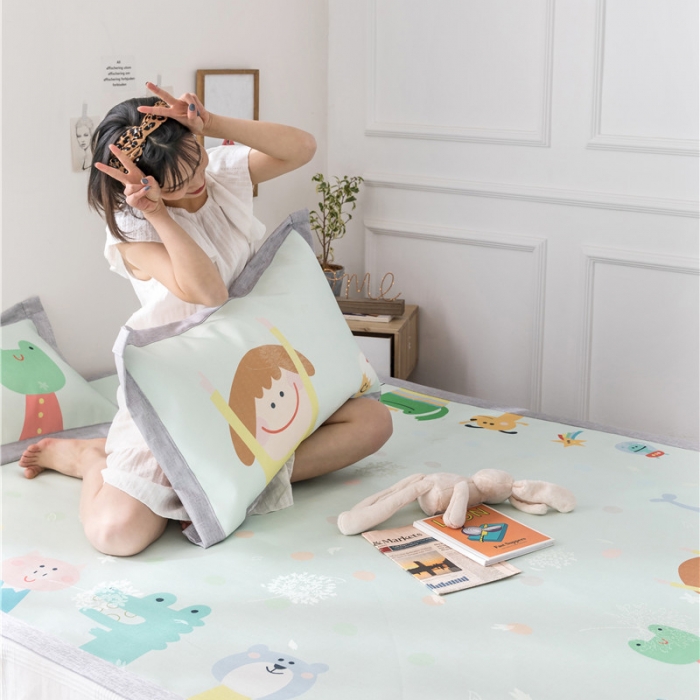 91家纺网 家纺一手货源 找家纺 时年家纺 2019新款凉席冰丝席水洗养生席 早上好