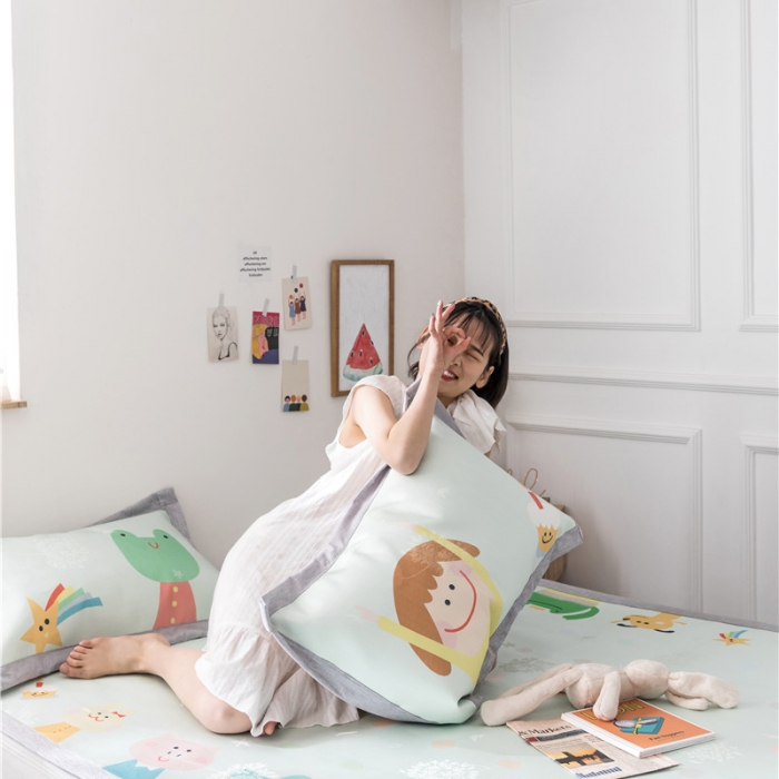 91家纺网 家纺一手货源 找家纺 时年家纺 2019新款凉席冰丝席水洗养生席 早上好