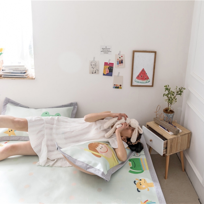 91家纺网 家纺一手货源 找家纺 时年家纺 2019新款凉席冰丝席水洗养生席 早上好