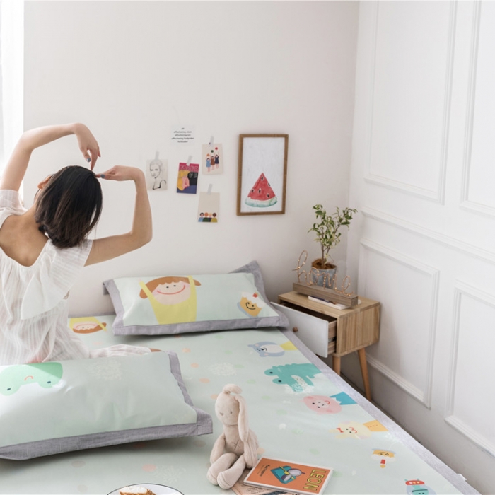 91家纺网 家纺一手货源 找家纺 时年家纺 2019新款凉席冰丝席水洗养生席 早上好