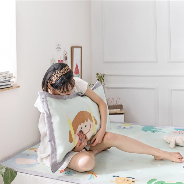 91家纺网 家纺一手货源 找家纺 时年家纺 2019新款凉席冰丝席水洗养生席 早上好