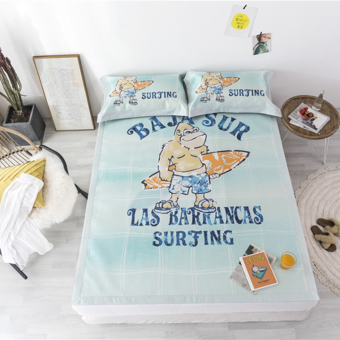 91家纺网 家纺一手货源 找家纺 时年家纺 2019新款凉席冰丝席冰露丝印花款 冲浪猩猩