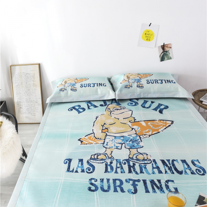 91家纺网 家纺一手货源 找家纺 时年家纺 2019新款凉席冰丝席冰露丝印花款 冲浪猩猩