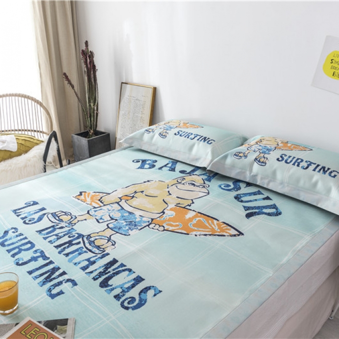 91家纺网 家纺一手货源 找家纺 时年家纺 2019新款凉席冰丝席冰露丝印花款 冲浪猩猩