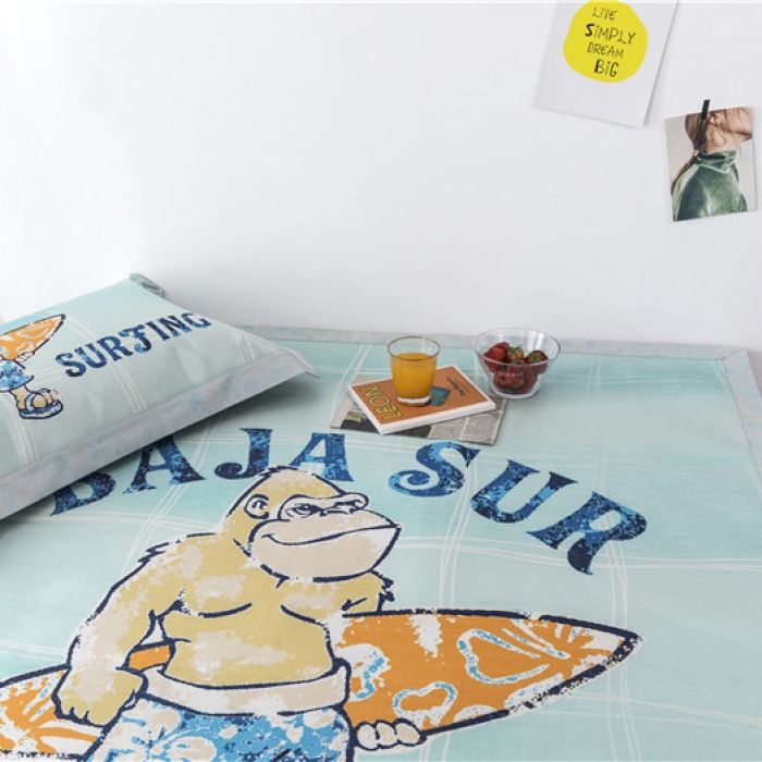 91家纺网 家纺一手货源 找家纺 时年家纺 2019新款凉席冰丝席冰露丝印花款 冲浪猩猩