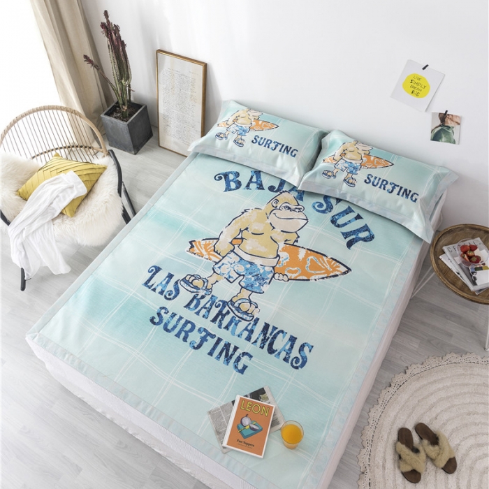 91家纺网 家纺一手货源 找家纺 时年家纺 2019新款凉席冰丝席冰露丝印花款 冲浪猩猩