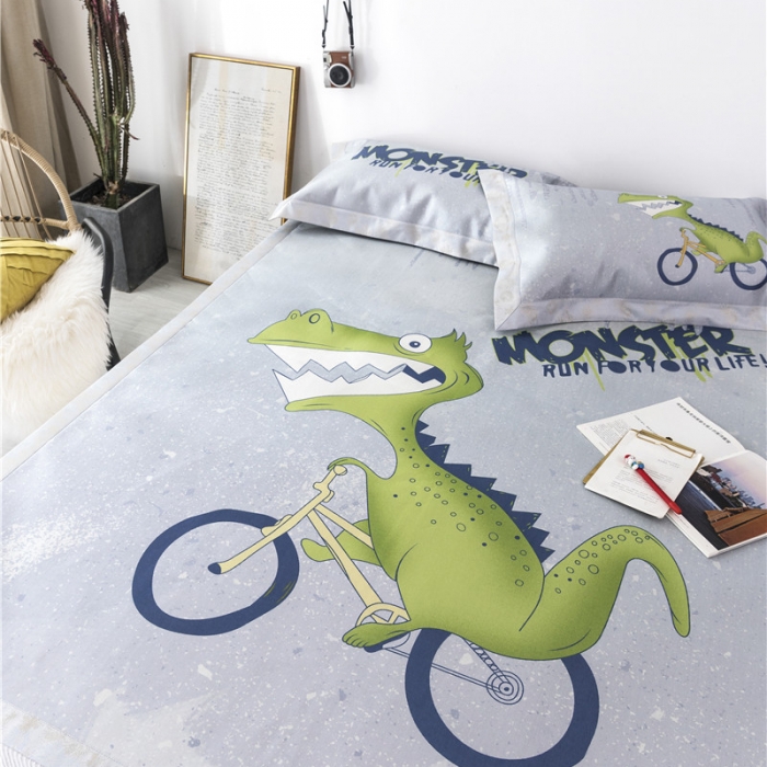 91家纺网 家纺一手货源 找家纺 时年家纺 2019新款凉席冰丝席冰露丝印花款 单车恐龙