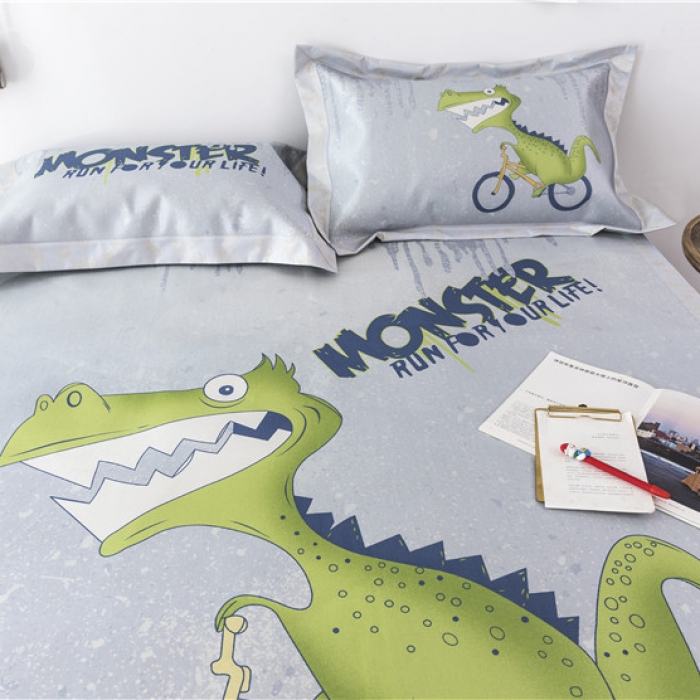 91家纺网 家纺一手货源 找家纺 时年家纺 2019新款凉席冰丝席冰露丝印花款 单车恐龙