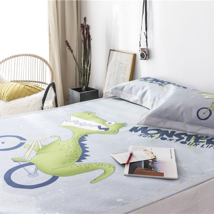 91家纺网 家纺一手货源 找家纺 时年家纺 2019新款凉席冰丝席冰露丝印花款 单车恐龙