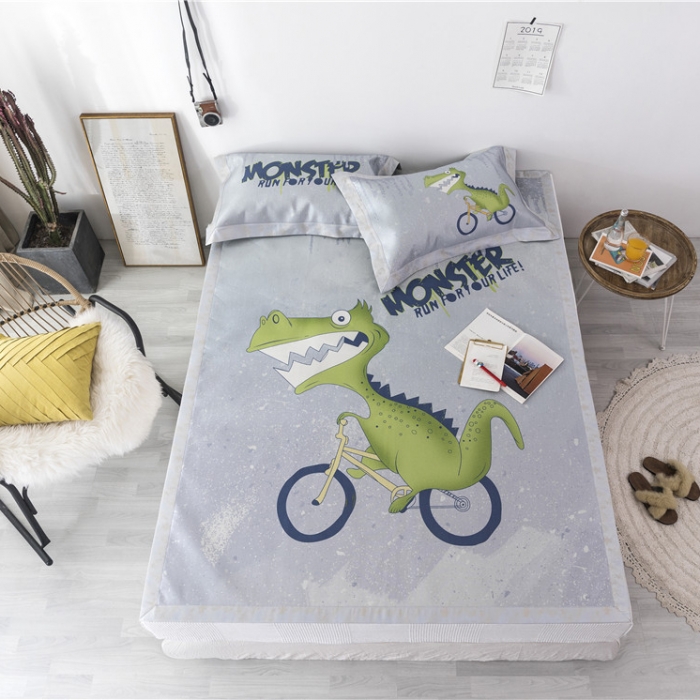 91家纺网 家纺一手货源 找家纺 时年家纺 2019新款凉席冰丝席冰露丝印花款 单车恐龙