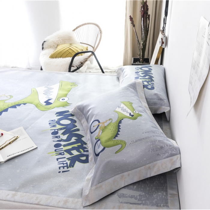 91家纺网 家纺一手货源 找家纺 时年家纺 2019新款凉席冰丝席冰露丝印花款 单车恐龙