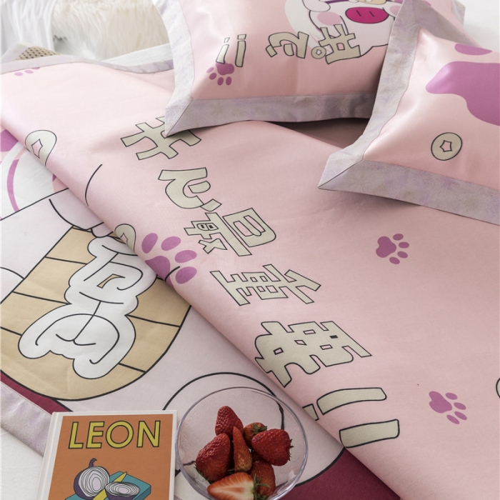 91家纺网 家纺一手货源 找家纺 时年家纺 2019新款凉席冰丝席冰露丝印花款 发财猪猪