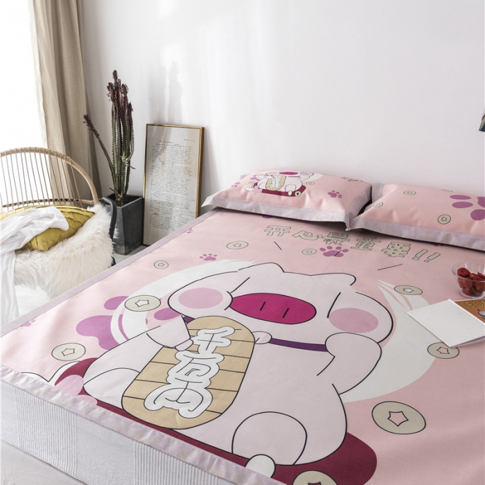 91家纺网 家纺一手货源 找家纺 时年家纺 2019新款凉席冰丝席冰露丝印花款 发财猪猪