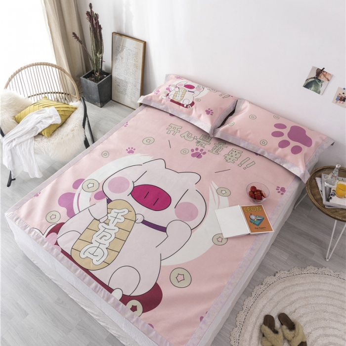 91家纺网 家纺一手货源 找家纺 时年家纺 2019新款凉席冰丝席冰露丝印花款 发财猪猪