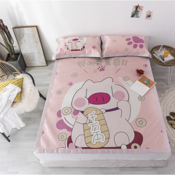 91家纺网 家纺一手货源 找家纺 时年家纺 2019新款凉席冰丝席冰露丝印花款 发财猪猪